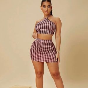 Print Tie Halter Top and Skirt